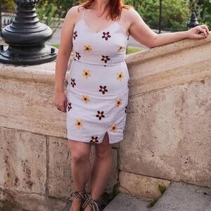 Embroidered Floral cotton dress lavender